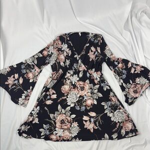 Pink Blush | Floral Bell Sleeve Mini Dress, XL